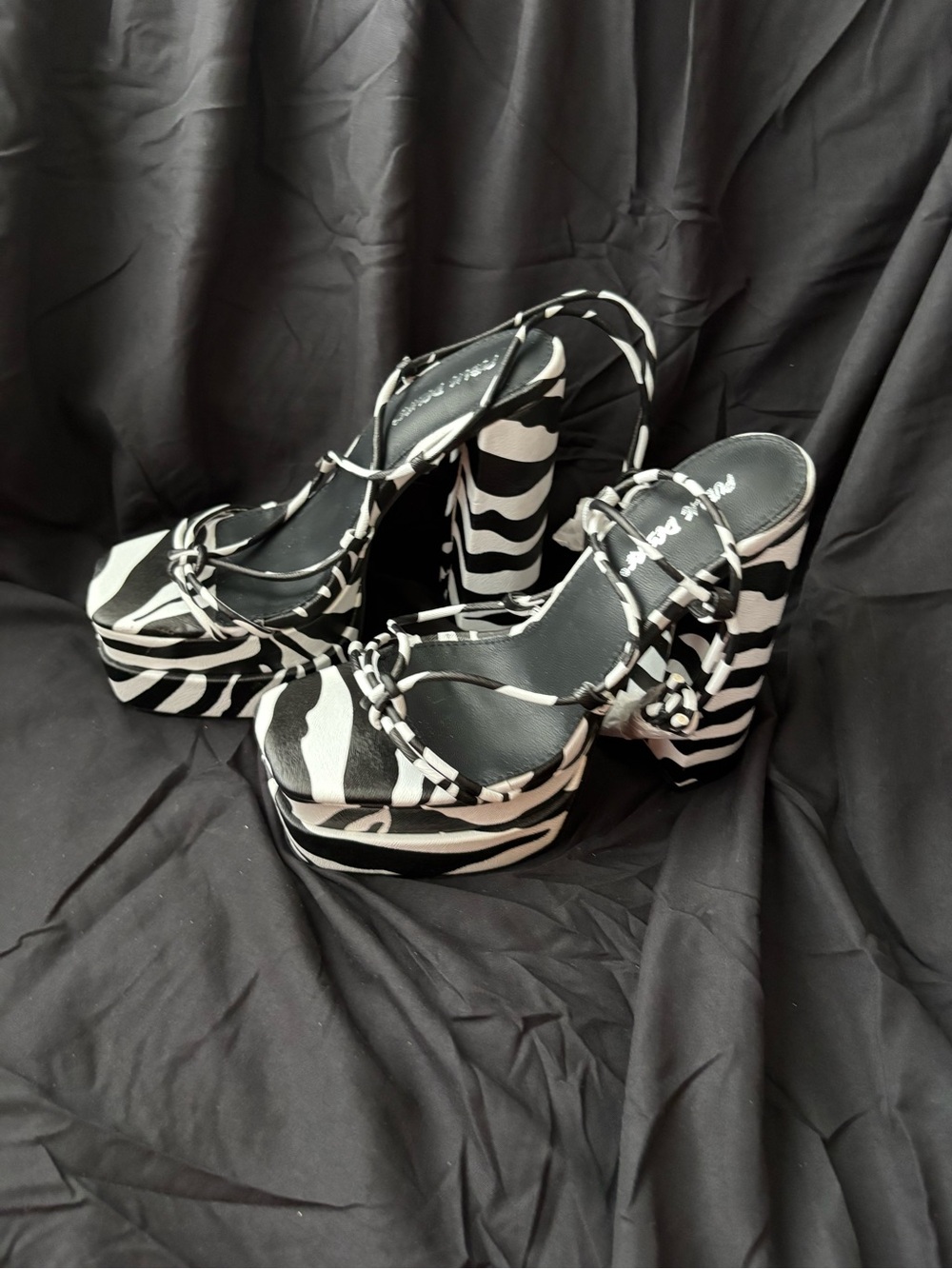 Public Desire Zebra Print Platform Heels in Black and White